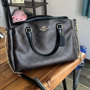 Coach Brown and Black Satchel with Signature Hardware